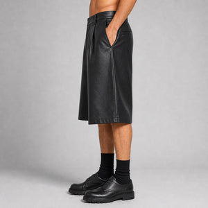 men's black leather wide leg shorts MLS 810040 28