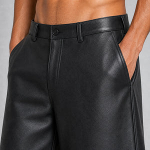 men's black leather wide leg shorts MLS 810040 28