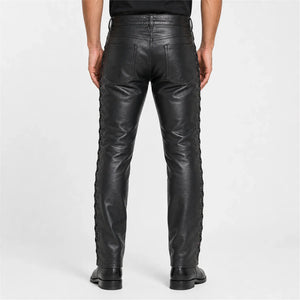 mens black side lace leather pants MP 98013 28 28