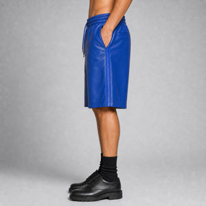 men's blue leather track shorts MLS 810043 28