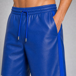 men's blue leather track shorts MLS 810043 28