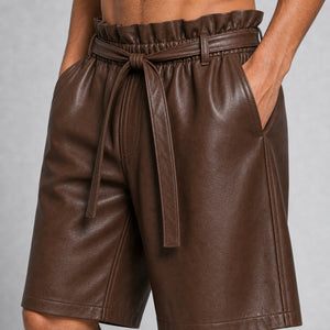 men's brown leather paperbag shorts MLS 810044 28