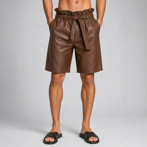 men's brown leather paperbag shorts
