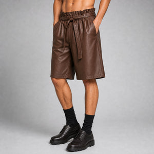 men's brown leather paperbag shorts MLS 810044 28