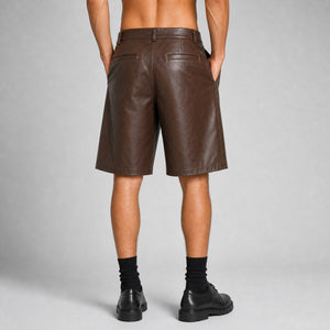 men's brown leather pleated shorts MLS 810036 28