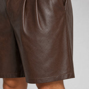 men's brown leather pleated shorts MLS 810036 28
