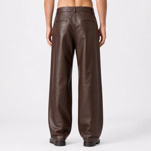 mens chocolate brown leather wide leg pants MP 98015 28 28