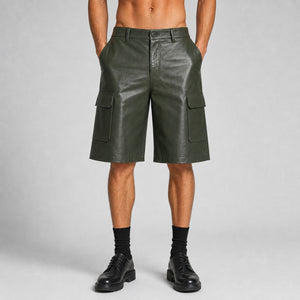 men's green leather safari shorts
