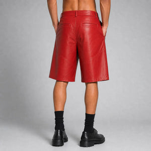 men's red leather moto shorts MLS 810045 28