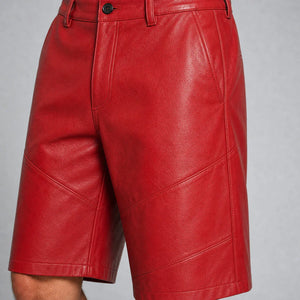 men's red leather moto shorts MLS 810045 28