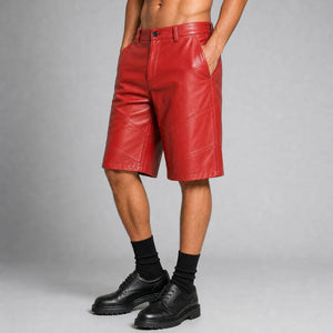 men's red leather moto shorts MLS 810045 28