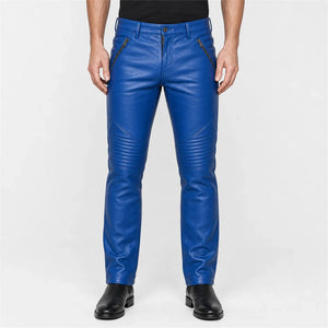 mens royal blue leather pants