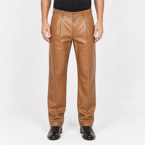 mens tan lambskin leather trousers