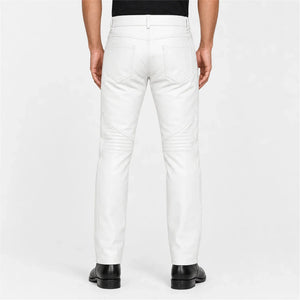 mens white leather biker pants MP 98009 28 28