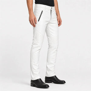 mens white leather biker pants MP 98009 28 28