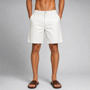 men's white leather resort shorts