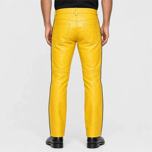 mens yellow leather racing pants MP 98011 28 28