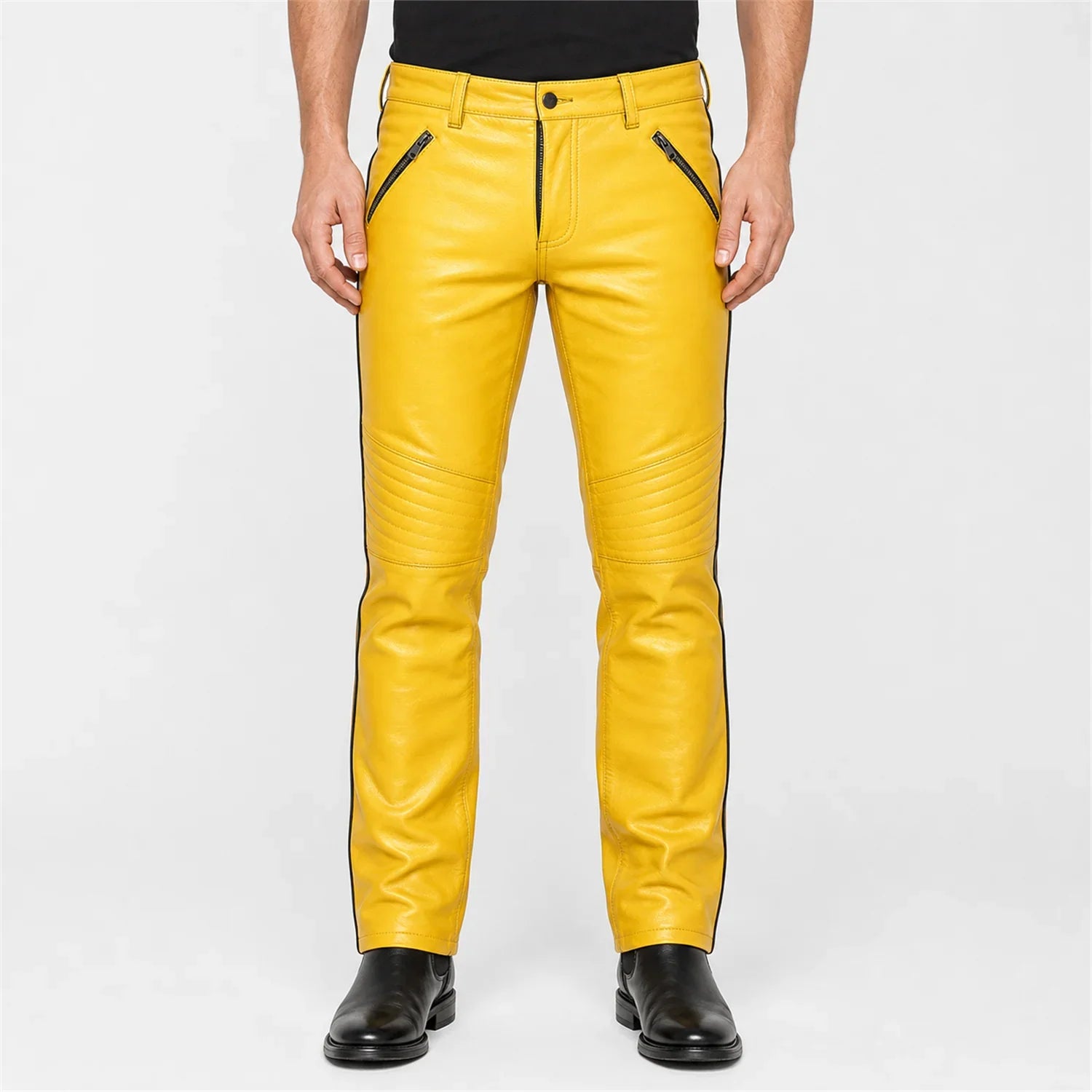 mens yellow leather racing pants