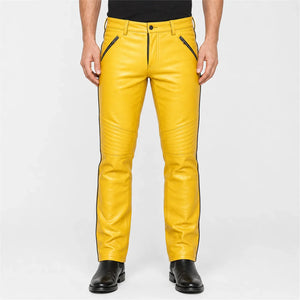 mens yellow leather racing pants