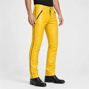 mens yellow leather racing pants MP 98011 28 28