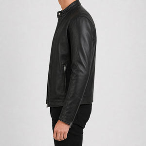 Black Leather Cafe Racer Jacket MLJ 6000 2XS