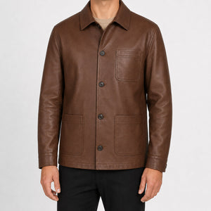 Brown Leather Chore Jacket MLJ 6003 2XS