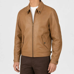 Tan Leather Harrington Jacket
