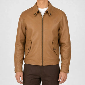 Tan Leather Harrington Jacket MLJ 6004 2XS