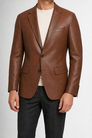 mens brown leather blazer