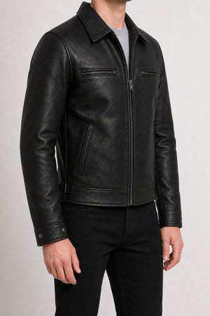 mens black leather Eisenhower jacket MLJ 6007 2XS