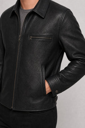 mens black leather Eisenhower jacket MLJ 6007 2XS