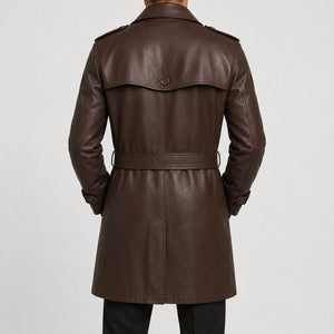 mens chocolate brown leather trench jacket MLJ 6019 2XS