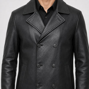 mens black leather peacoat MLJ 6020 2XS