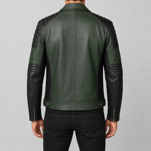 mens green leather motorcycle jacket MLJ 6021 2XS