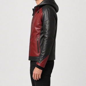 mens red leather hooded jacket MLJ 6022 2XS