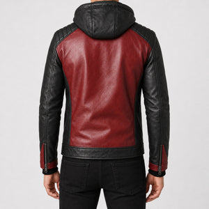mens red leather hooded jacket MLJ 6022 2XS