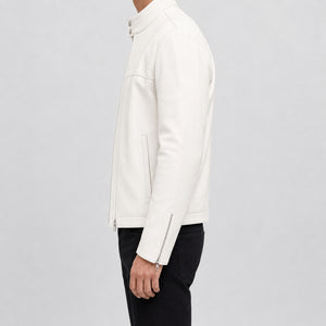 mens white leather funnel neck jacket MLJ 6026 2XS