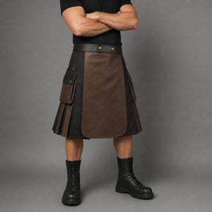 mens brown black leather utility kilt