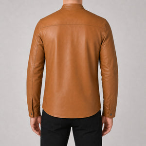 men's tan leather shirt MLSH 810035 3XS
