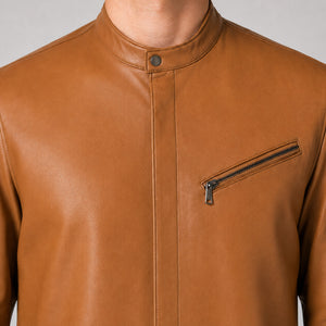 men's tan leather shirt MLSH 810035 3XS