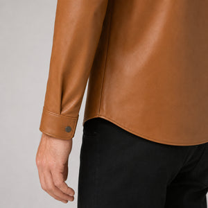 men's tan leather shirt MLSH 810035 3XS
