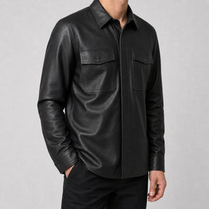 men's black lambskin leather shirt MLSH 810036 3XS