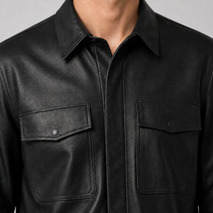 men's black lambskin leather shirt MLSH 810036 3XS