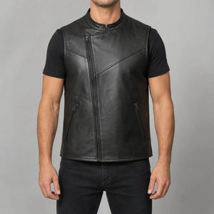 black lambskin moto vest