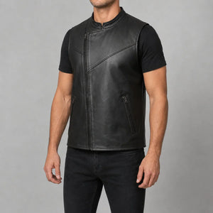 black lambskin moto vest MLV 3002 three quarter view