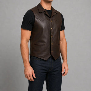 brown lambskin western vest MLV 3003 three quarter view