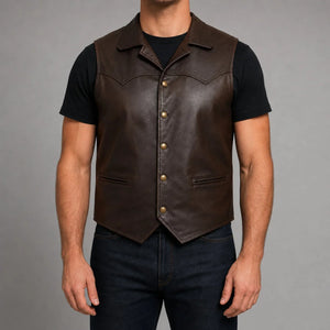 brown lambskin western vest MLV 3003 detail view