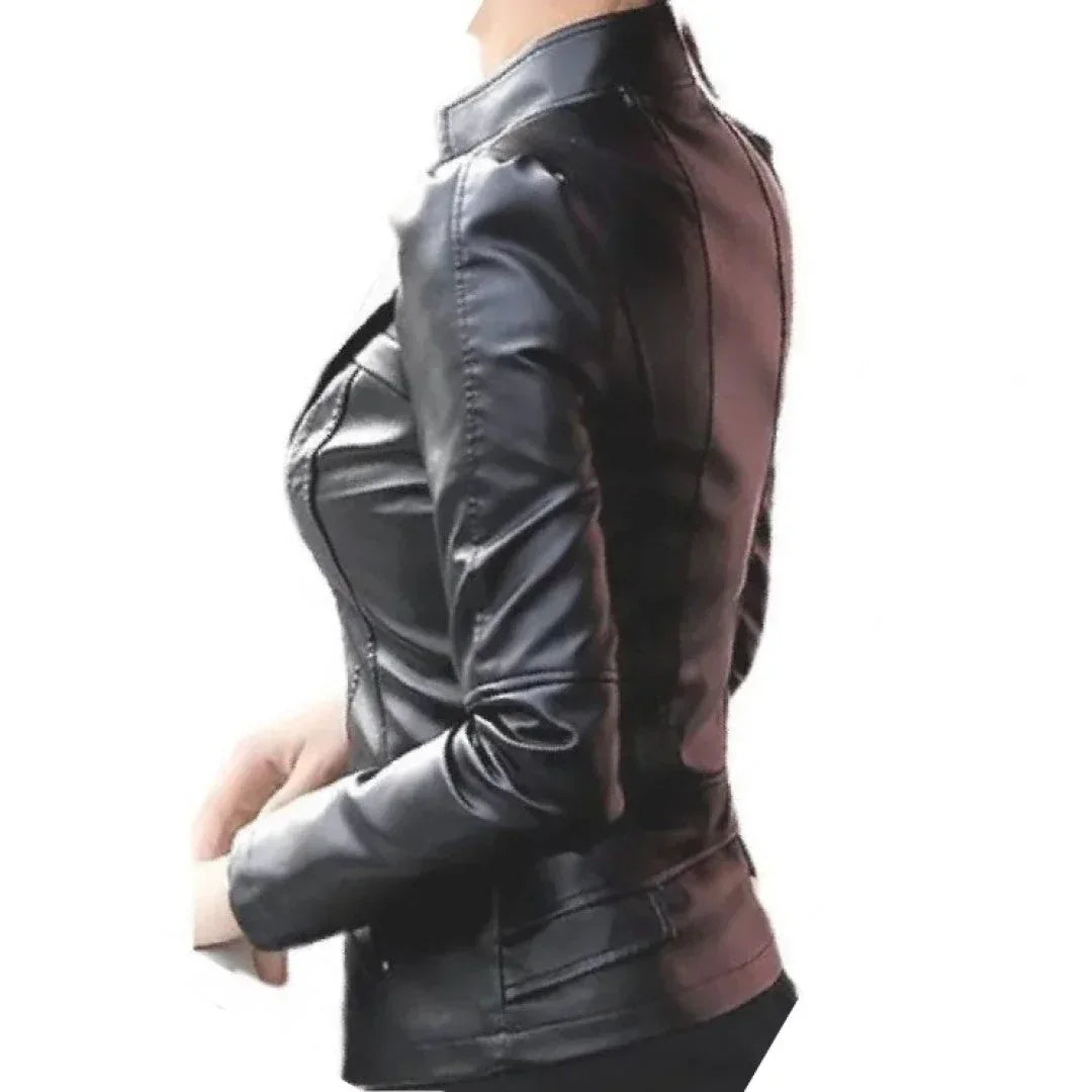 Trend setting style girls real sheepskin black leather jacket - TheBougees