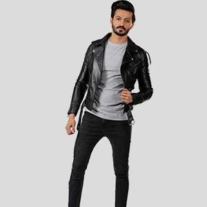 Vintage Black Leather Slim Biker Jacket - TheBougees