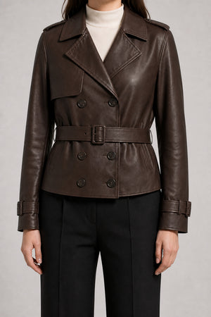Women's Cropped Leather Trench Jacket WLJ 810035 3XS